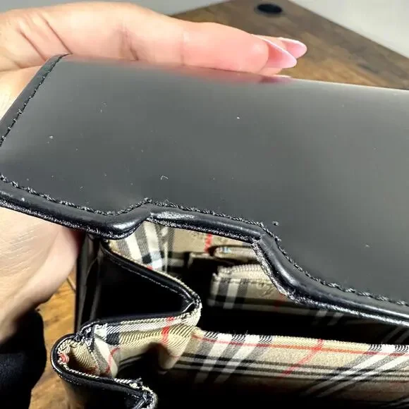 Burberry Nova Check Black Leather Shoulder Bag Authentic Vintage - Picture 8 of 16